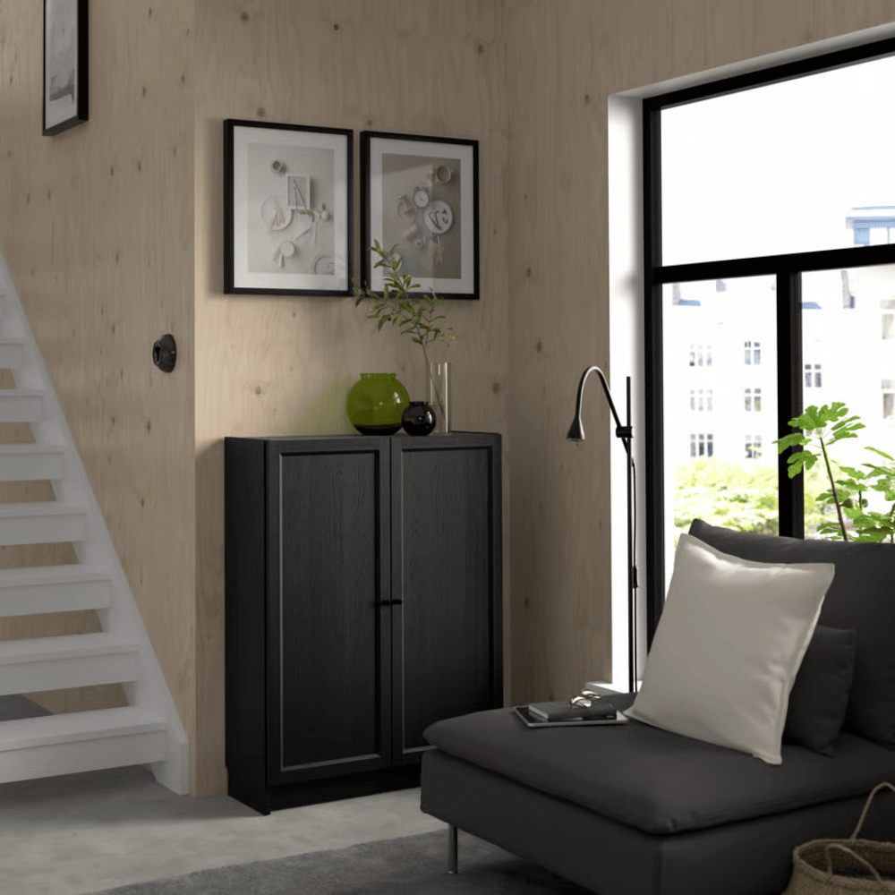 BILLY / OXBERG IKEA Стеллаж с дверьми, чёрный, 80x30x106 см