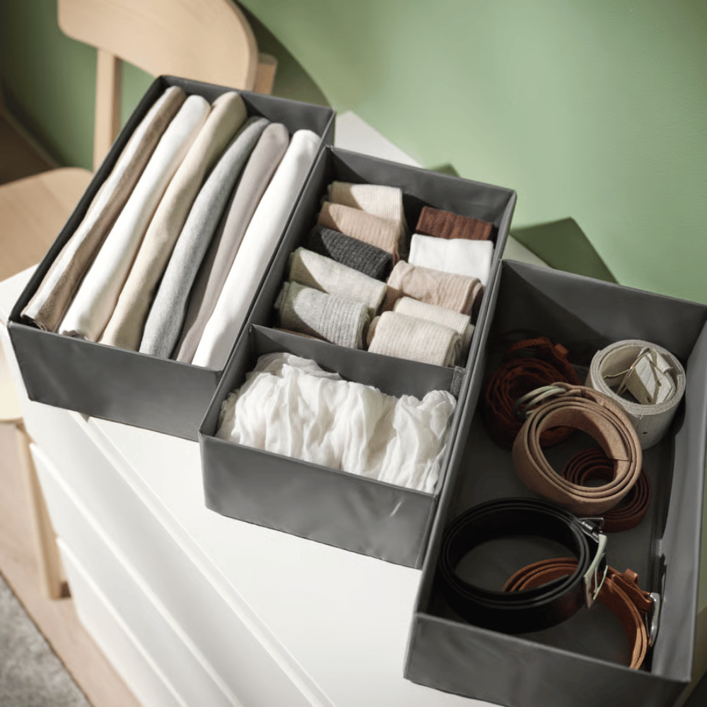 SKUBB IKEA Набор коробок,3шт, темно-серый, 20x38x12 см