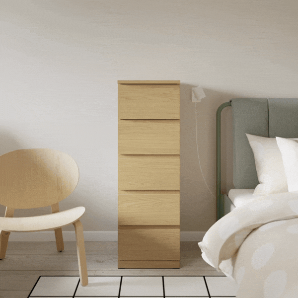 STORKLINTA IKEA Комод с 5 ящиками, под дуб, 40x50x120 см