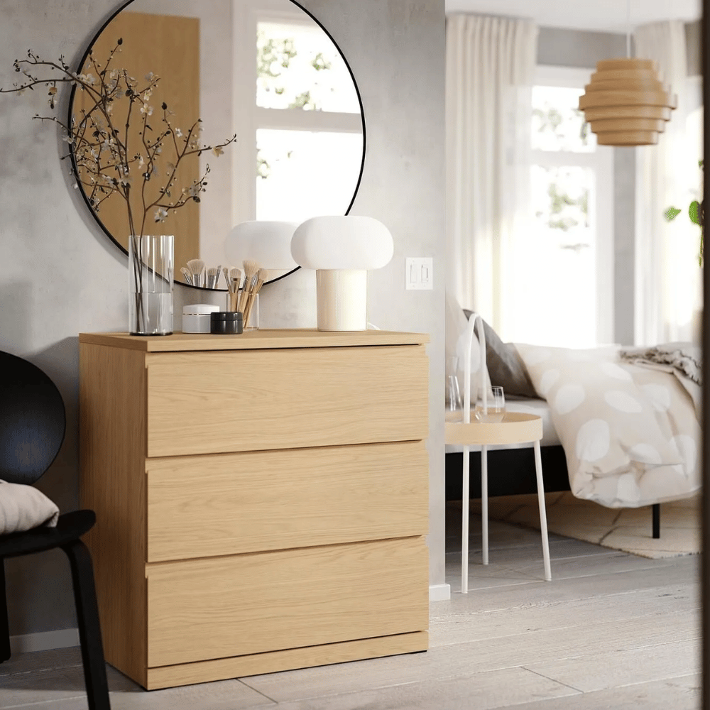 STORKLINTA IKEA Комод с 3 ящиками, под дуб, 70x50x75 см
