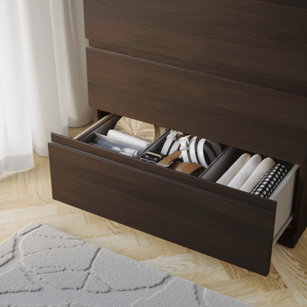 STORKLINTA IKEA Комод с 4 ящиками, темно-коричневый под дуб 70x50x98 см