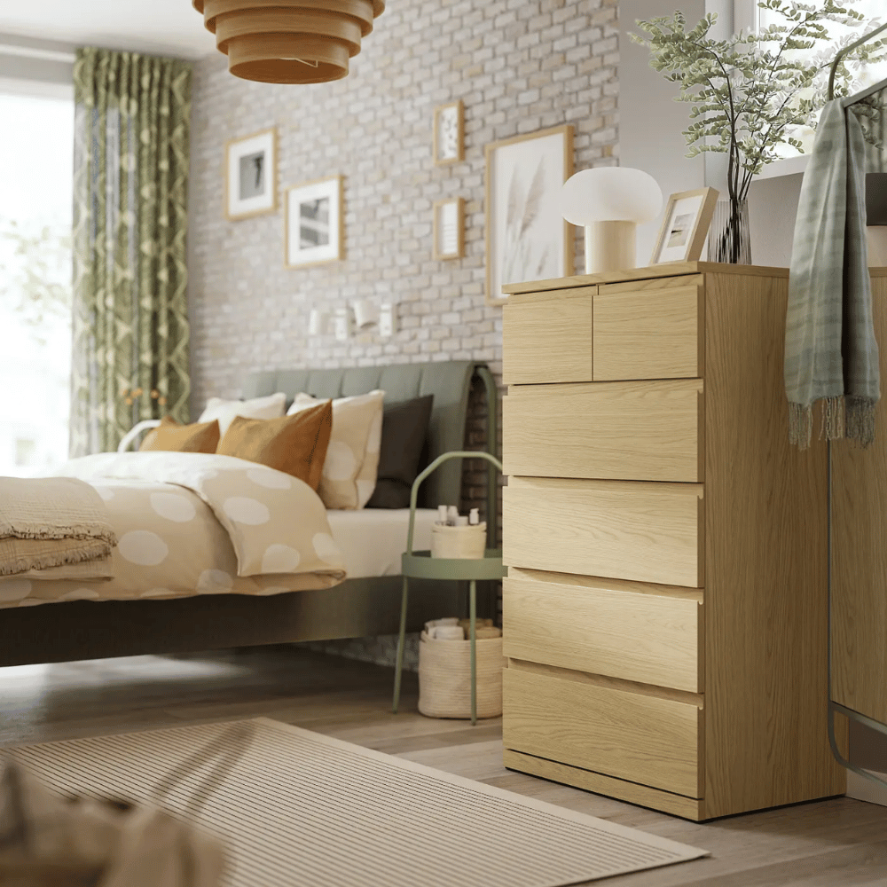 STORKLINTA IKEA Комод с 6 ящиками, под дуб, 70x50x120 см