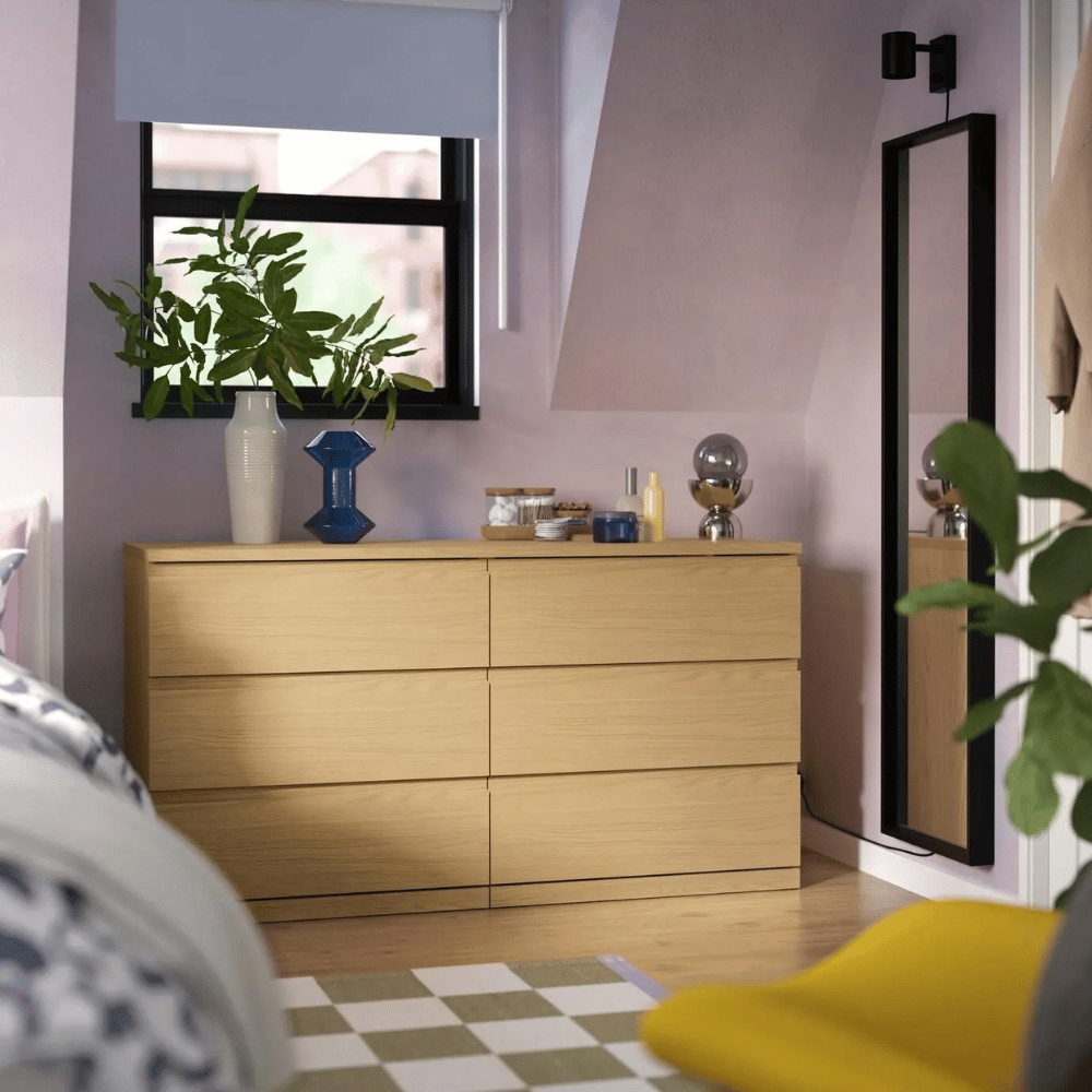 STORKLINTA IKEA Комод с 6 ящиками, под дуб, 140x50x75 см