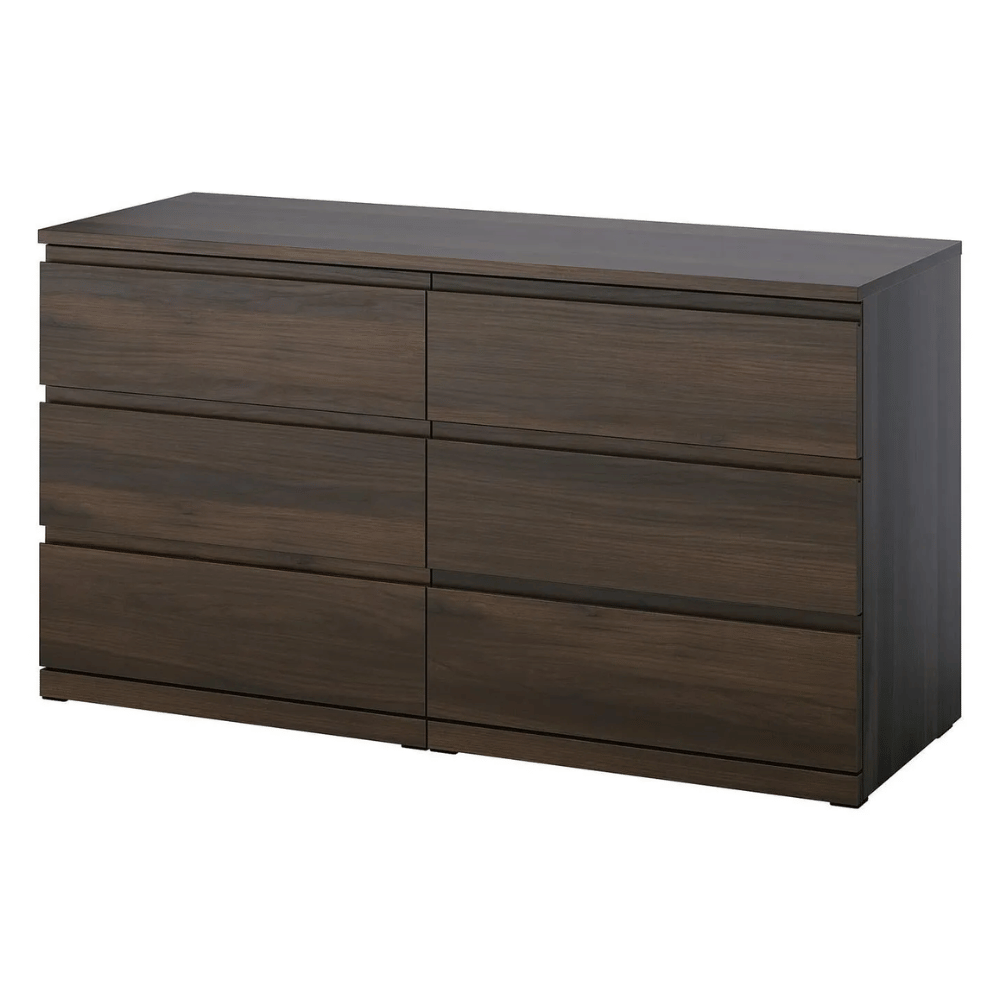 STORKLINTA IKEA Комод с 6 ящиками, темно-коричневый под дуб, 140x50x75 см