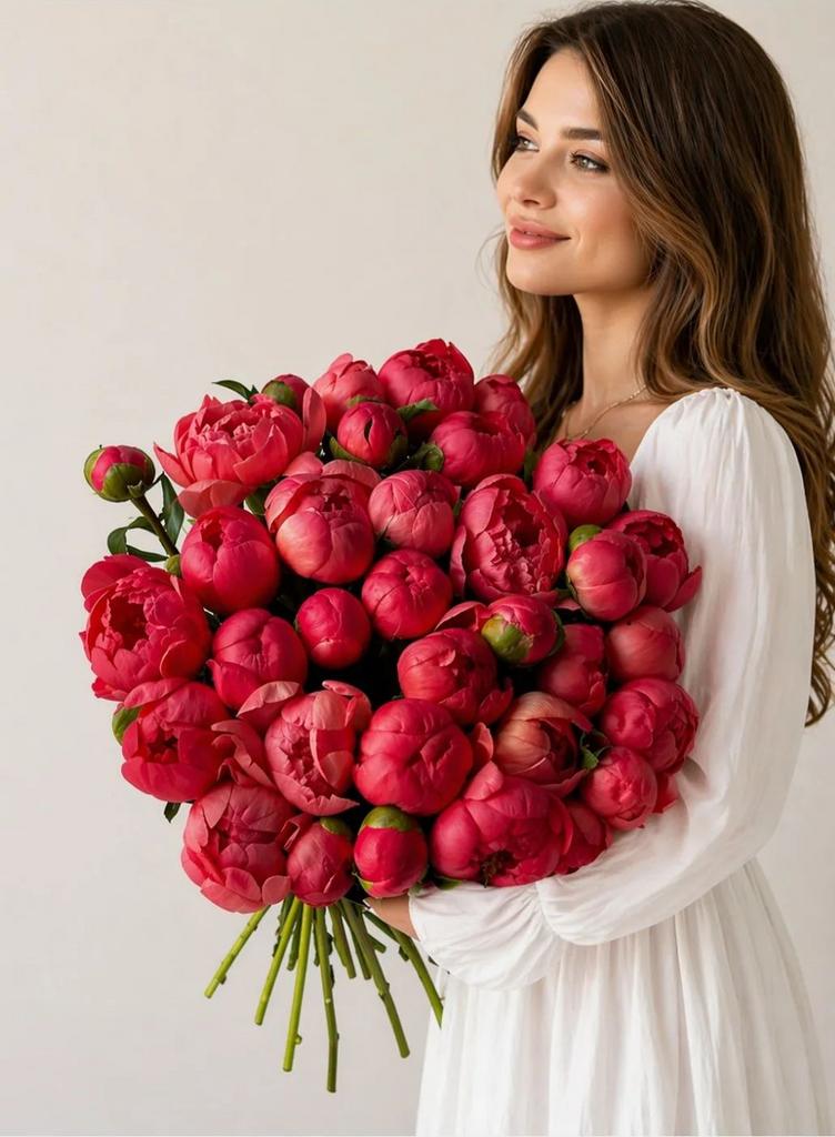 Букет коралловых пионов 35 шт