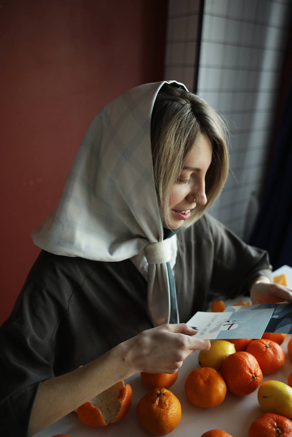 Теплая косынка "Клеточка" (двусторонняя)