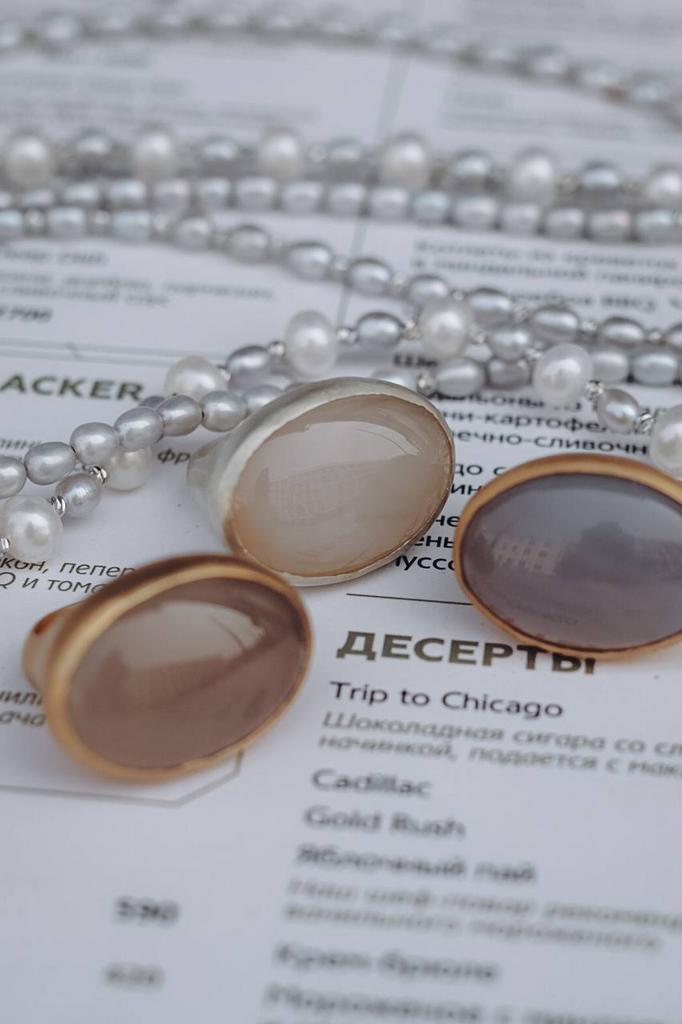 кольцо с агатом овальной формы