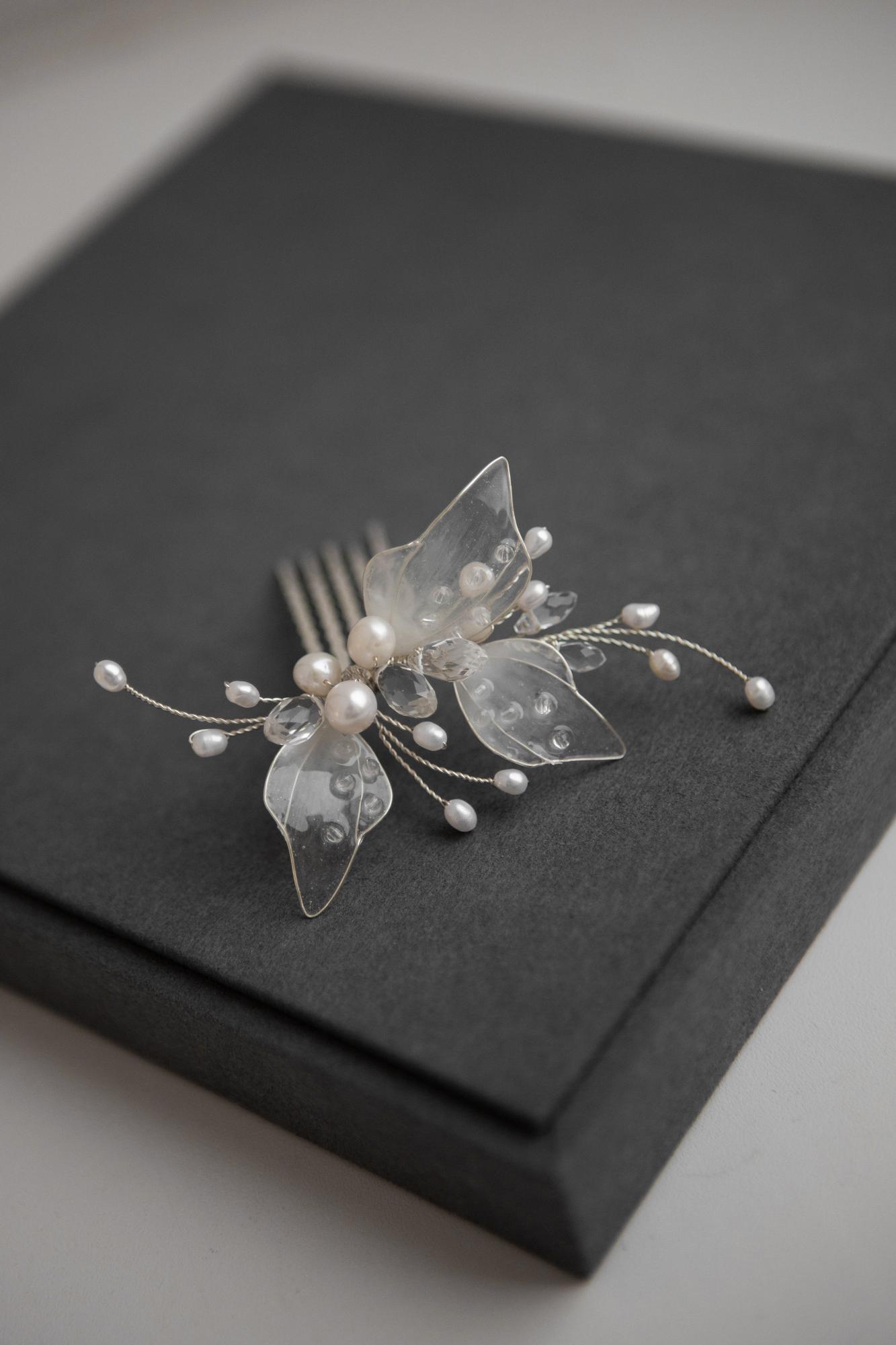 гребень в прическу, гребень ручной работы, свадебные украшения в волосы, свадебный гребень, гребень для невесты, гребень свадебный с жемчугом