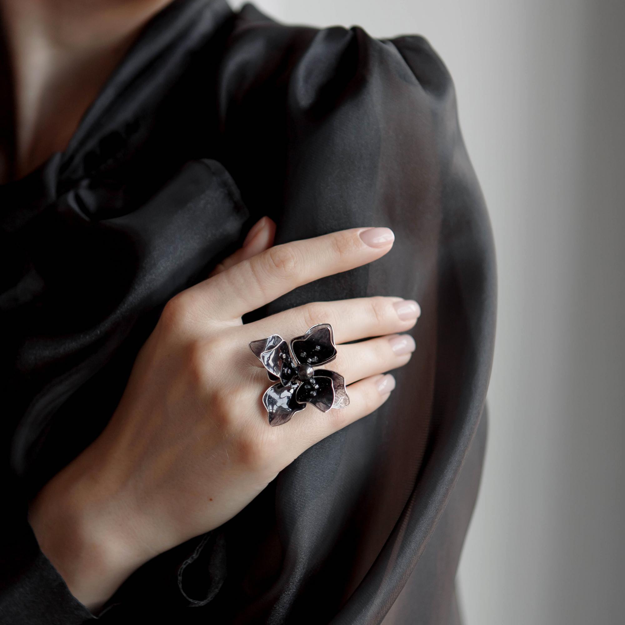 кольцо цветок, кольцо ручной работы купить, вечерние украшения, крупное женское кольцо, женские кольца ручной работы