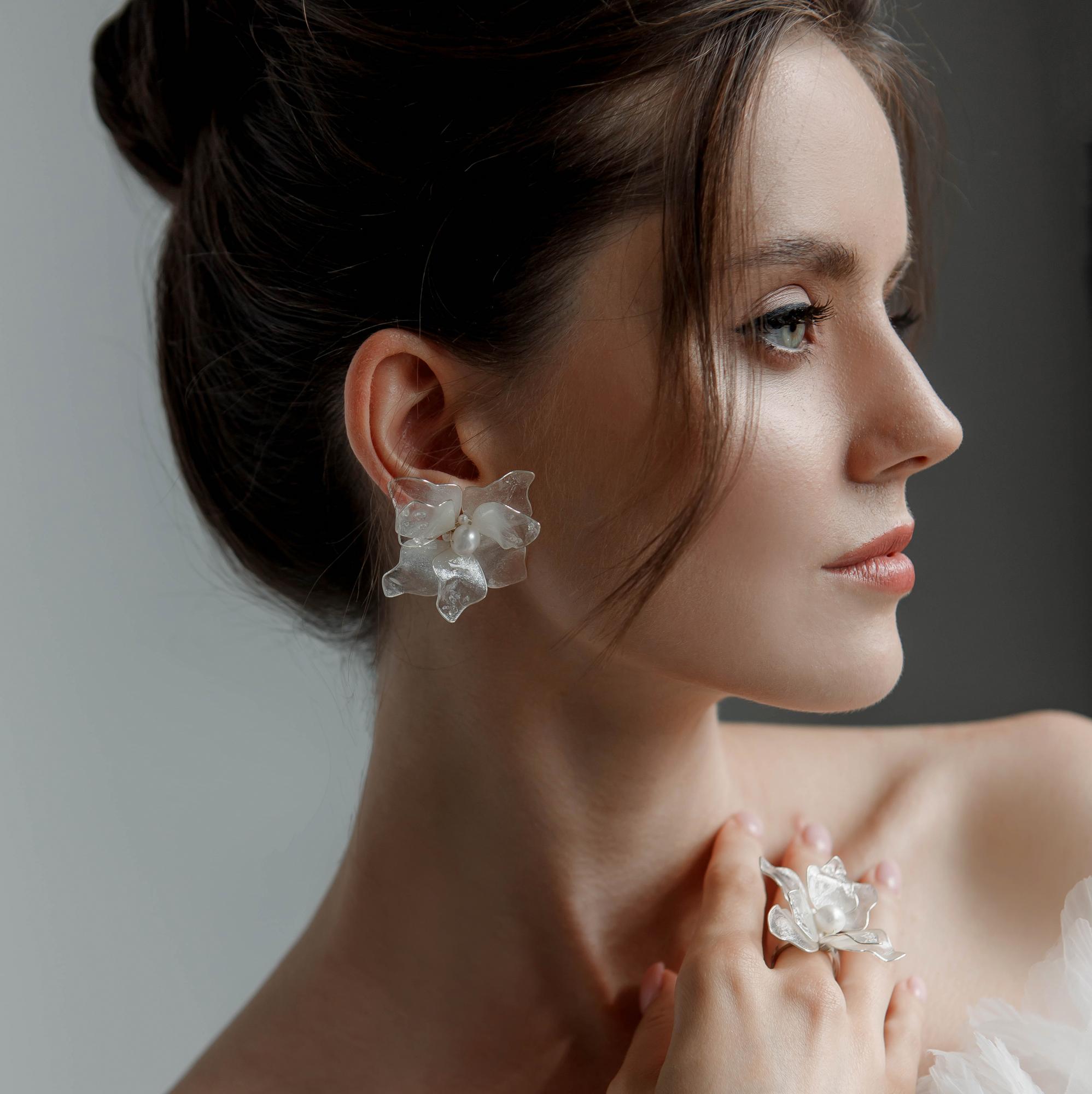 серьги цветы, серьги для невесты, свадебные серьги, свадебные серьги спб, свадебный бижутерия