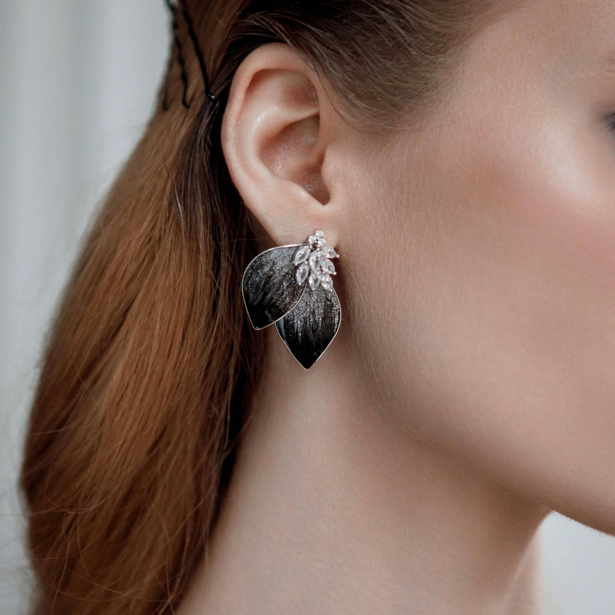 вечерние серьги, серьги лепестки, серьги на новый год, вечерняя бижутерия купить, серьги вечерние купить