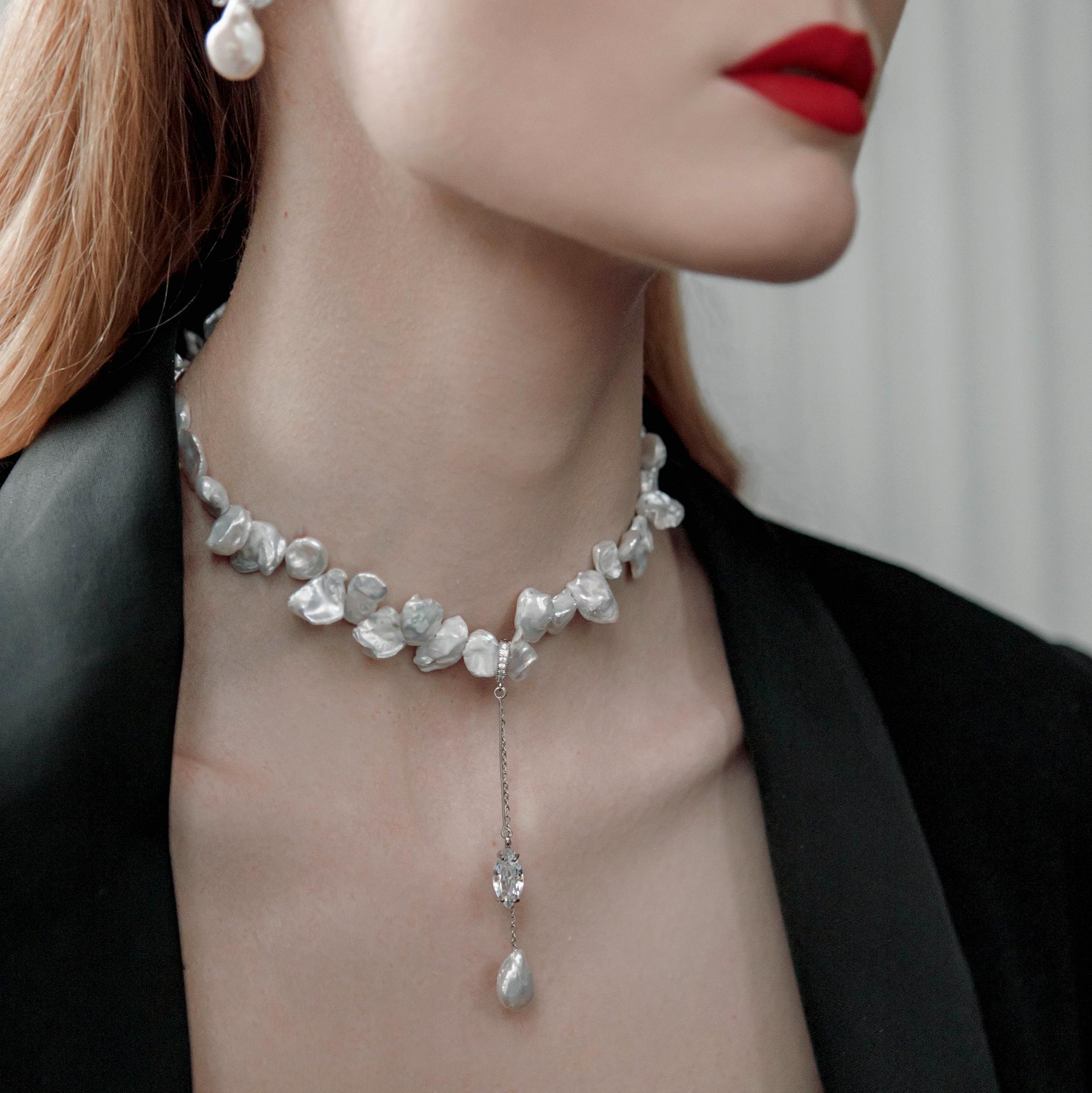 колье с жемчугом, колье с барочным жемчугом, вечернее колье, колье купить, колье спб, украшение на шею, чокер, вечернее украшение на шею, вечерняя бижутерия