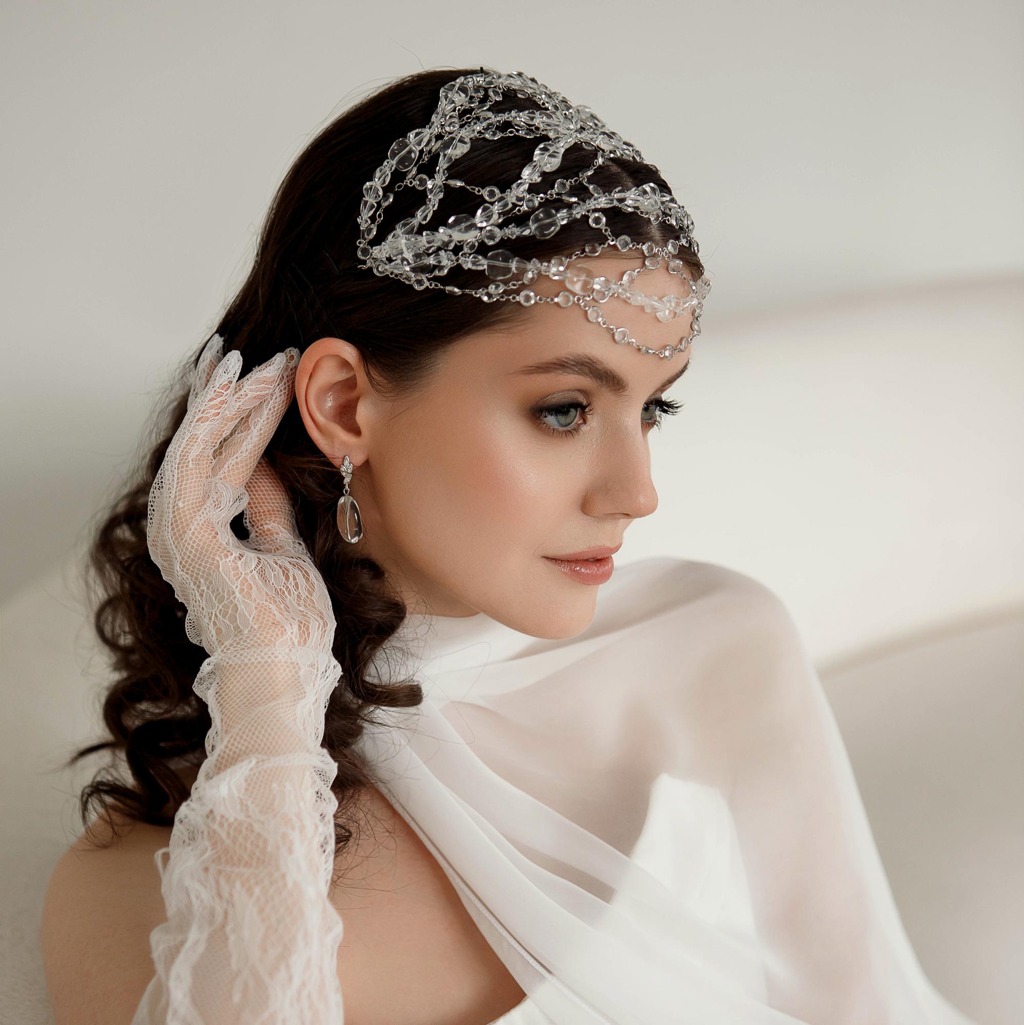 джульетка, свадебная джульетка, свадебная шапочка, бандана для невесты, свадебные украшения в волосы, украшения для невесты, джульетка ручной работы купить