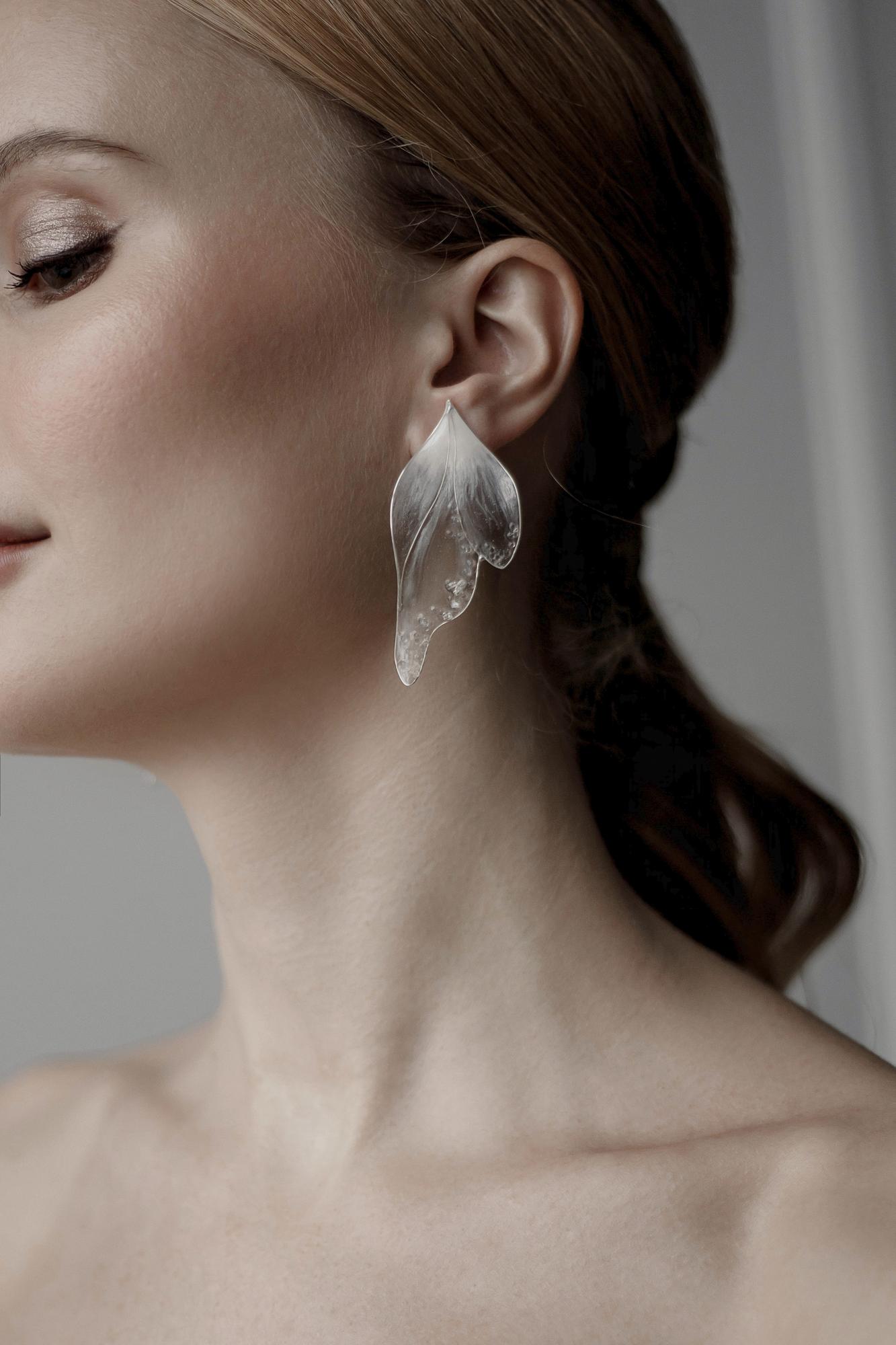 серьги лепестки, свадебные серьги купить, серьги из лепестков для невесты