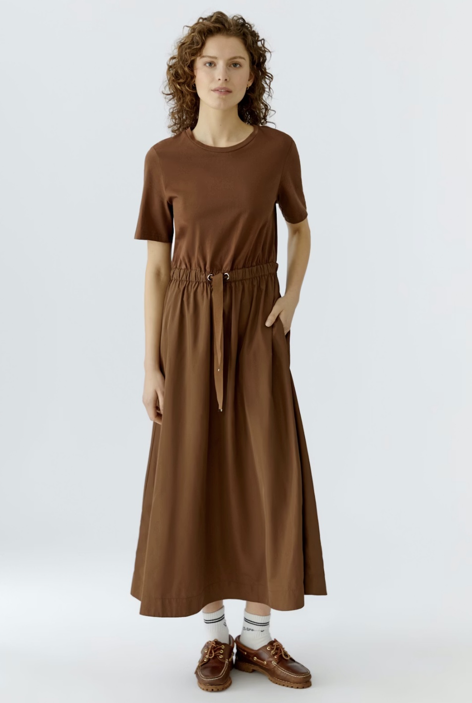 Платье комби коричневое