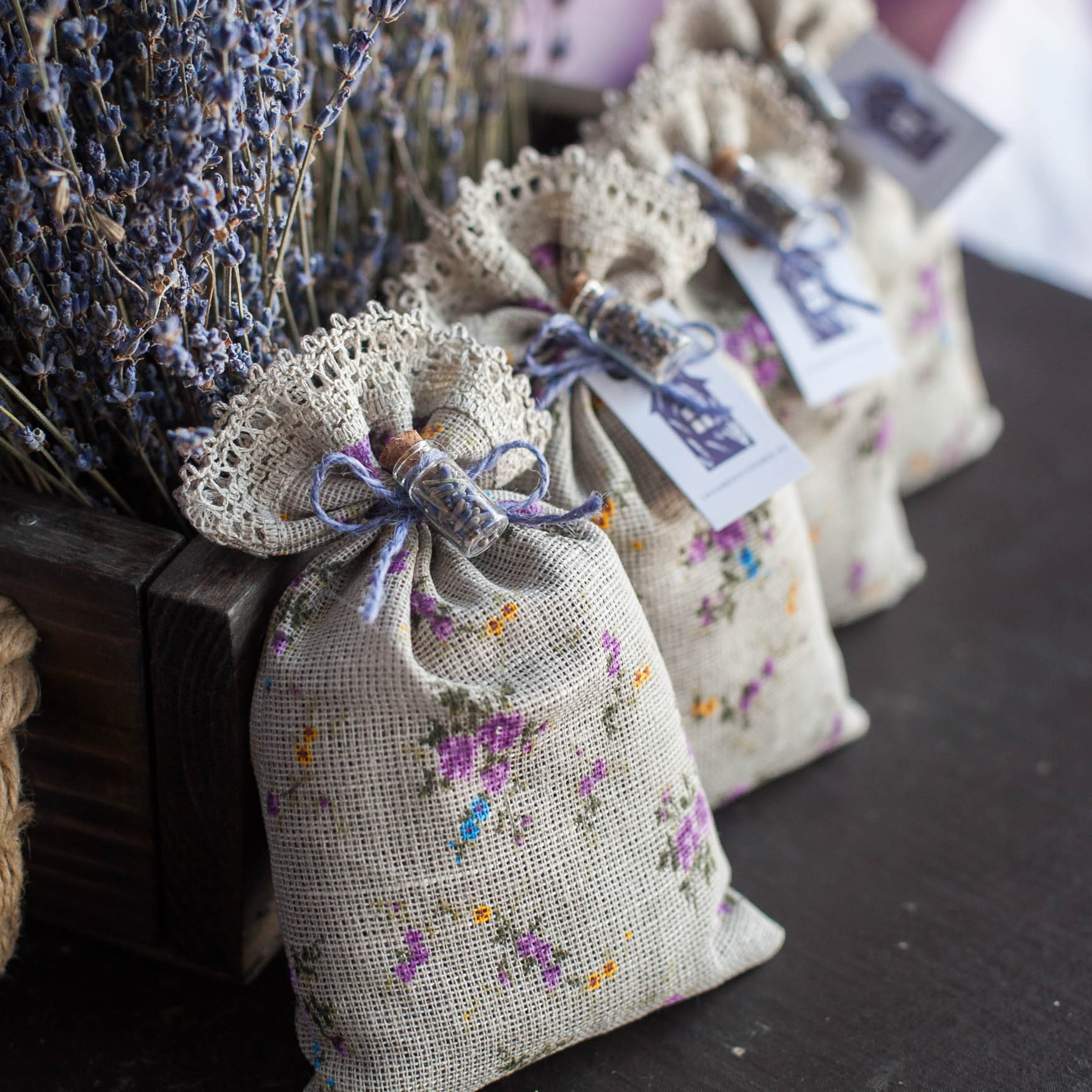 Льняной мешочек-саше с лавандой, коллекция "Лавандовые сны" с бутылочкой