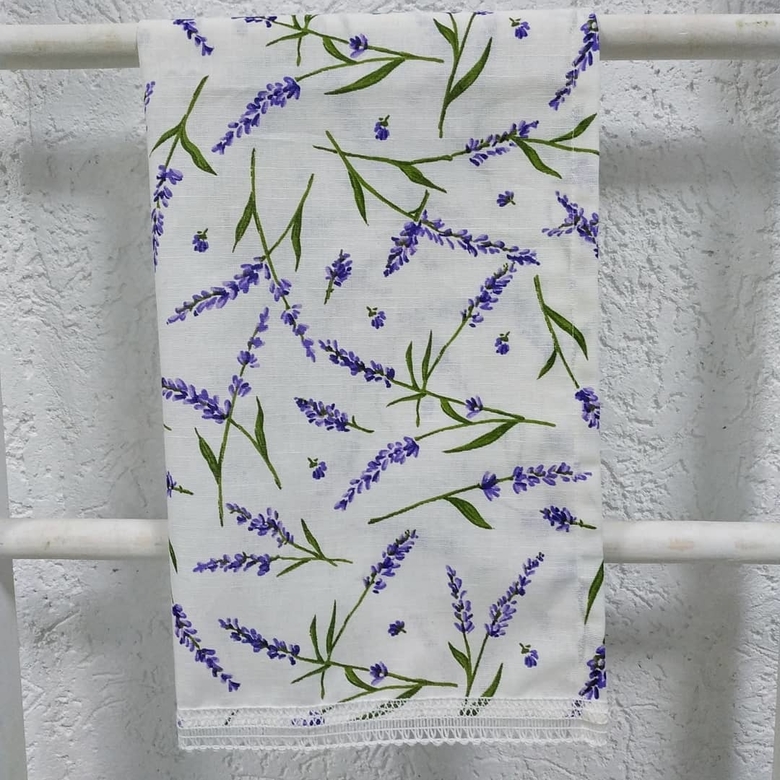 Полотенце для кухни, коллекция "Лавандовый блюз" лавандовые веточки на белом