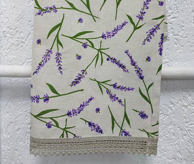 Полотенце для кухни, коллекция "Лавандовый блюз" лавандовые веточки на сером