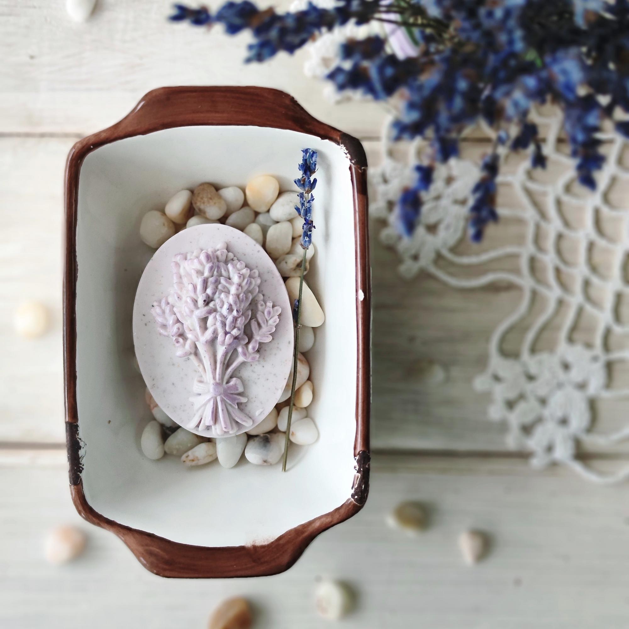 Лавандовый медальон - крафтовое лавандовое мыло ручной работы с эффектом мрамора