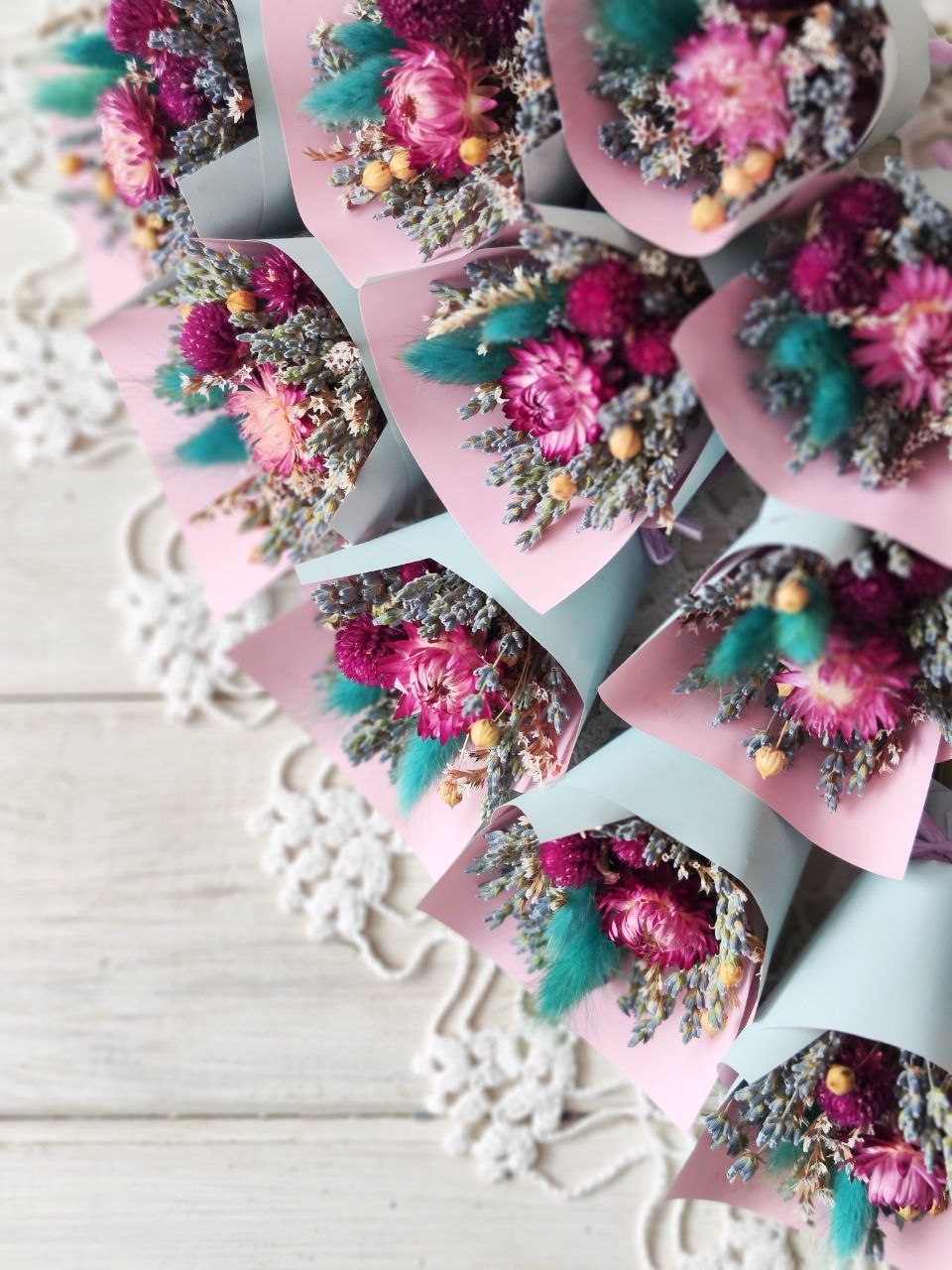 Мини-букет комплимент из сухоцветов в розово-мятной гамме, коллекция "Крымский Прованс"