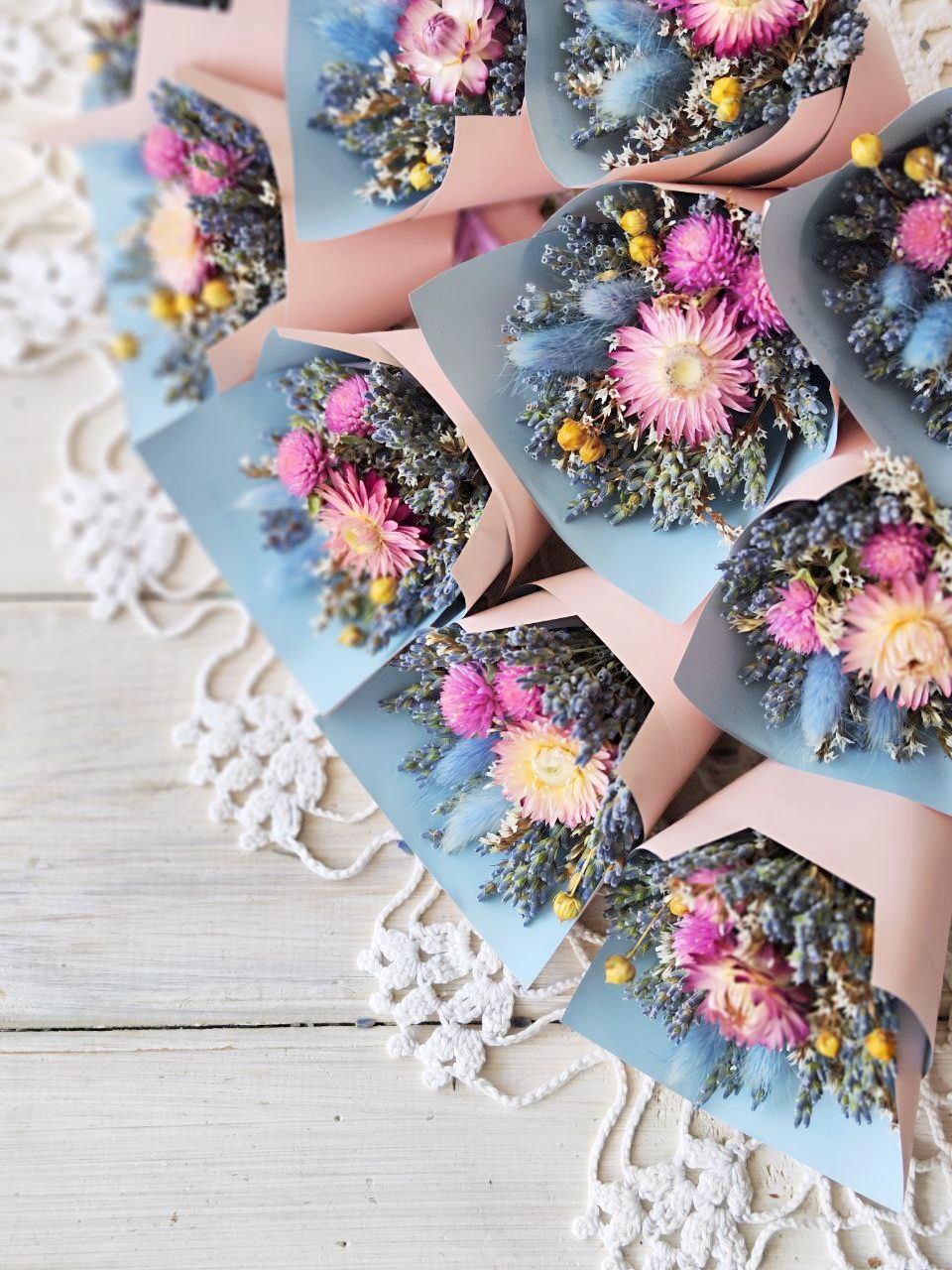 Мини-букет комплимент из сухоцветов в розово-голубой гамме, коллекция "Крымский Прованс"