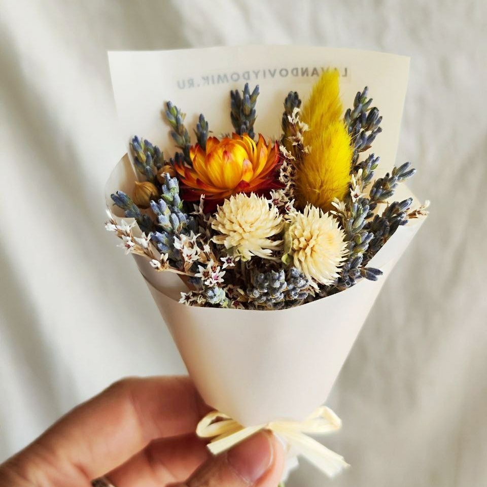 Мини-букет комплимент из сухоцветов в желтой гамме, коллекция "Крымский Прованс"