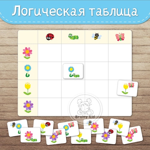 Логическая таблица. Насекомые и цветочки