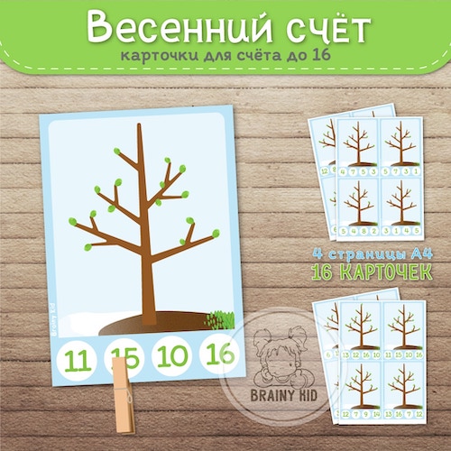 Весенний счёт. Карточки для счета до 16. Почки
