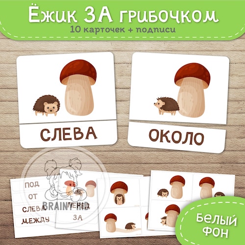 Ёжик ЗА грибочком. Предлоги-подписи  [белый фон]
