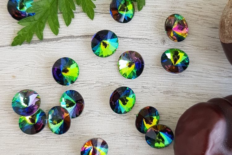 Кристаллы риволи 8 мм, цвет - хамелеон, круглые