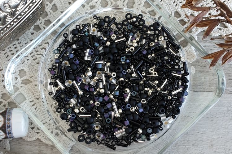 Бисер японский ТОНО, микс  №3225 черно-серебристый