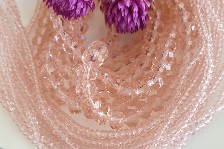 рондели, граненые бусины, прозрачные, розовый