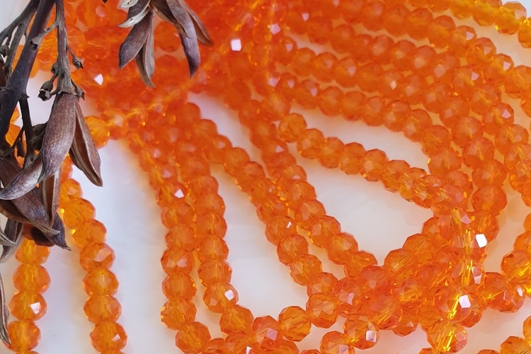 рондели, граненые бусины, прозрачные оранжевые