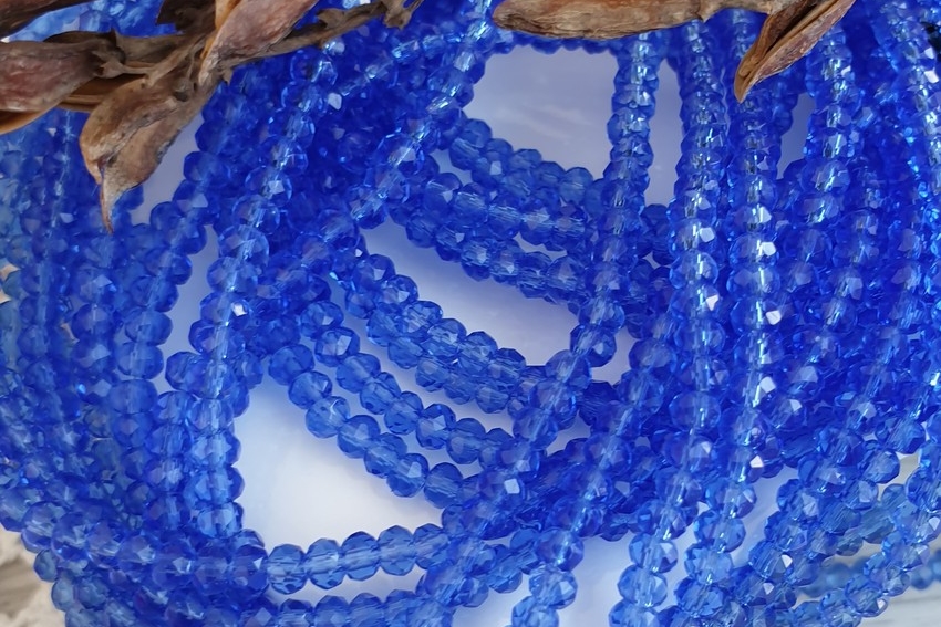 рондели, граненые бусины, синий