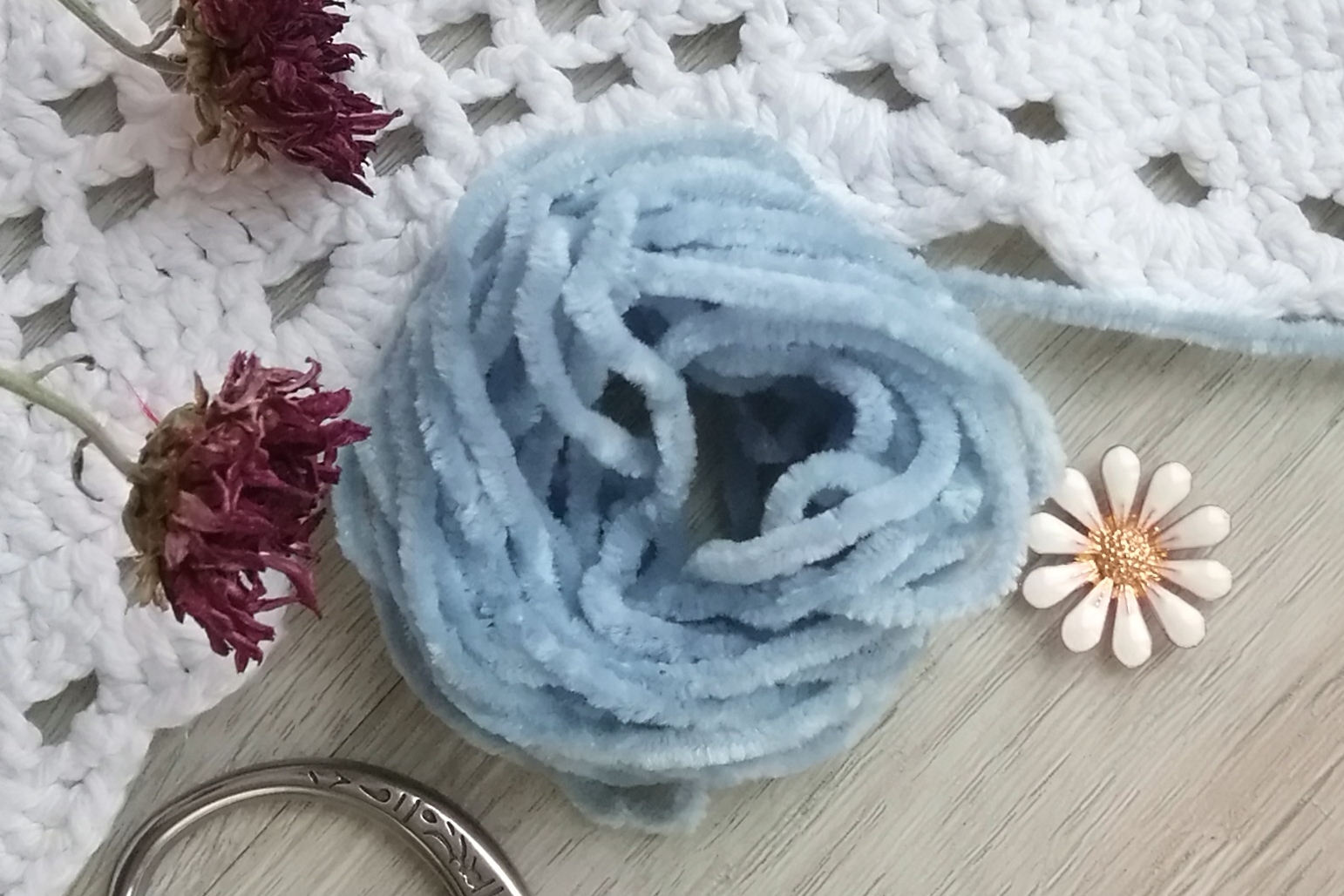 синель голубая для вышивки