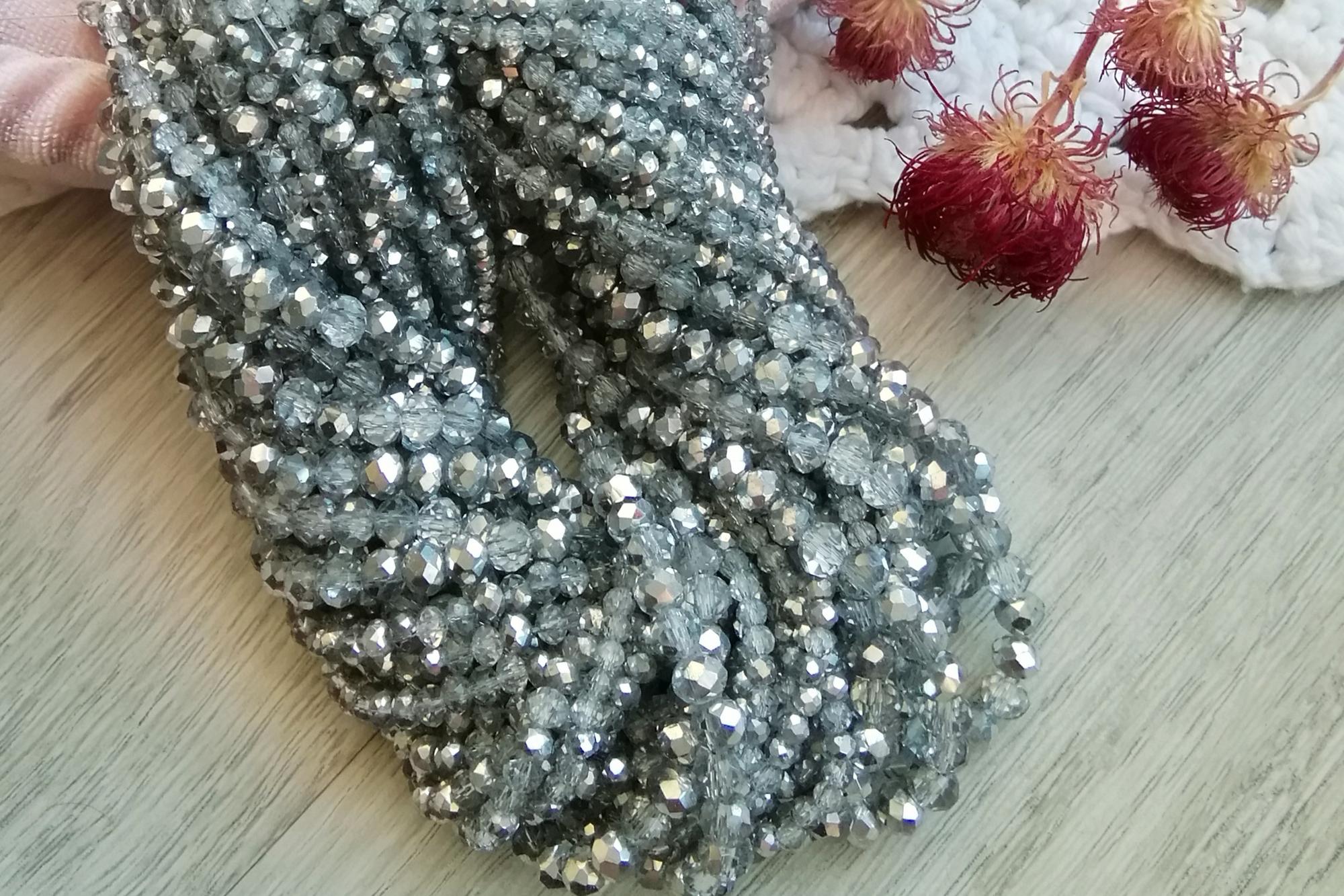 Рондели серые бусины серебристые