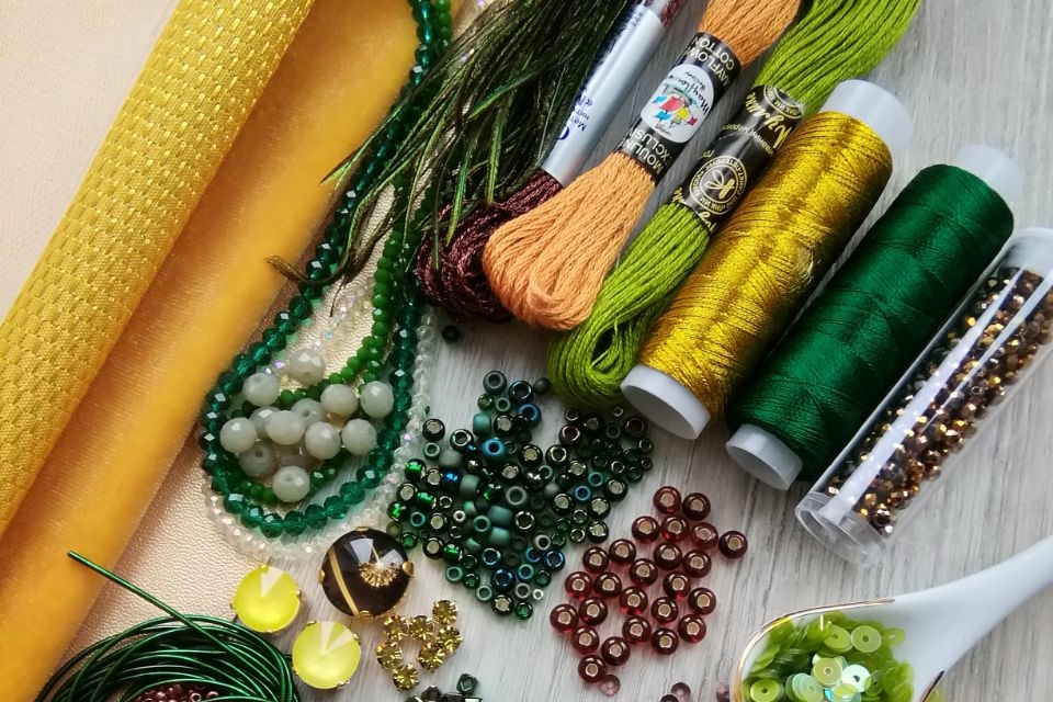 набор материалов для рукоделия Ранняя Осень цвета желтый золотой охра зеленый