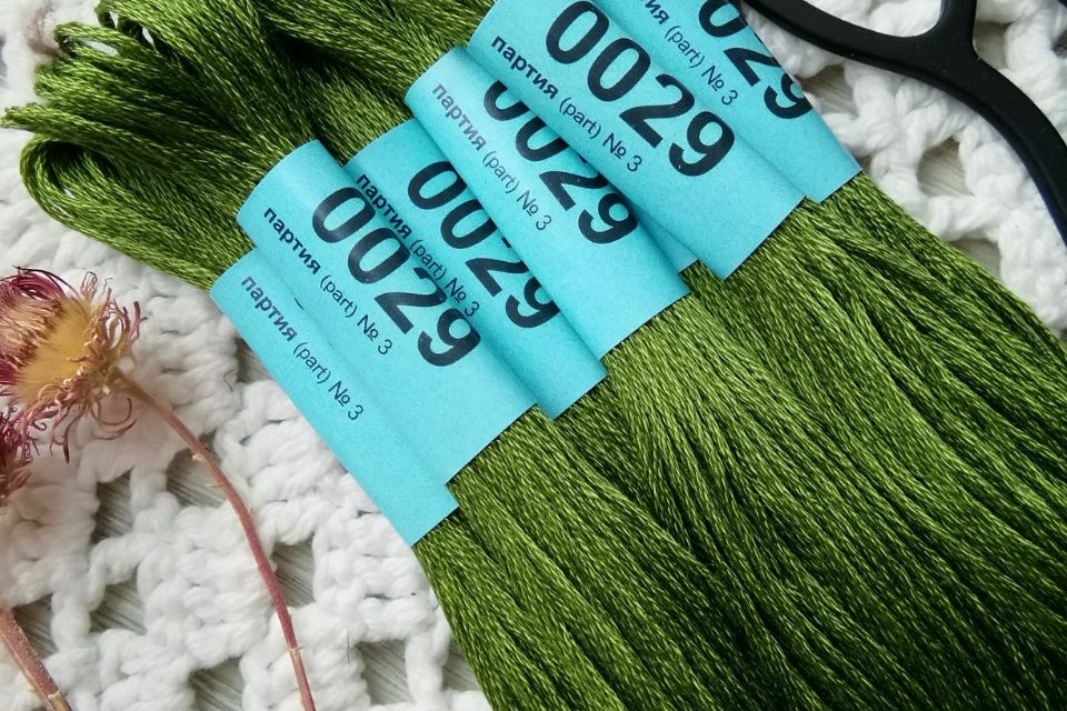 нитки мулине хлопок Гамма 0029, зеленые