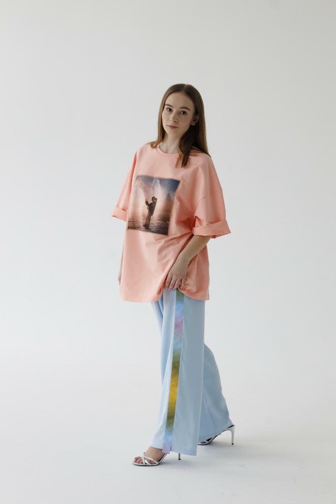 Брюки широкие на резинке с лампасами  "Пижамная вечеринка", голубые