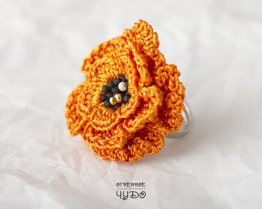 Кольцо «Цветок»_оранжевое