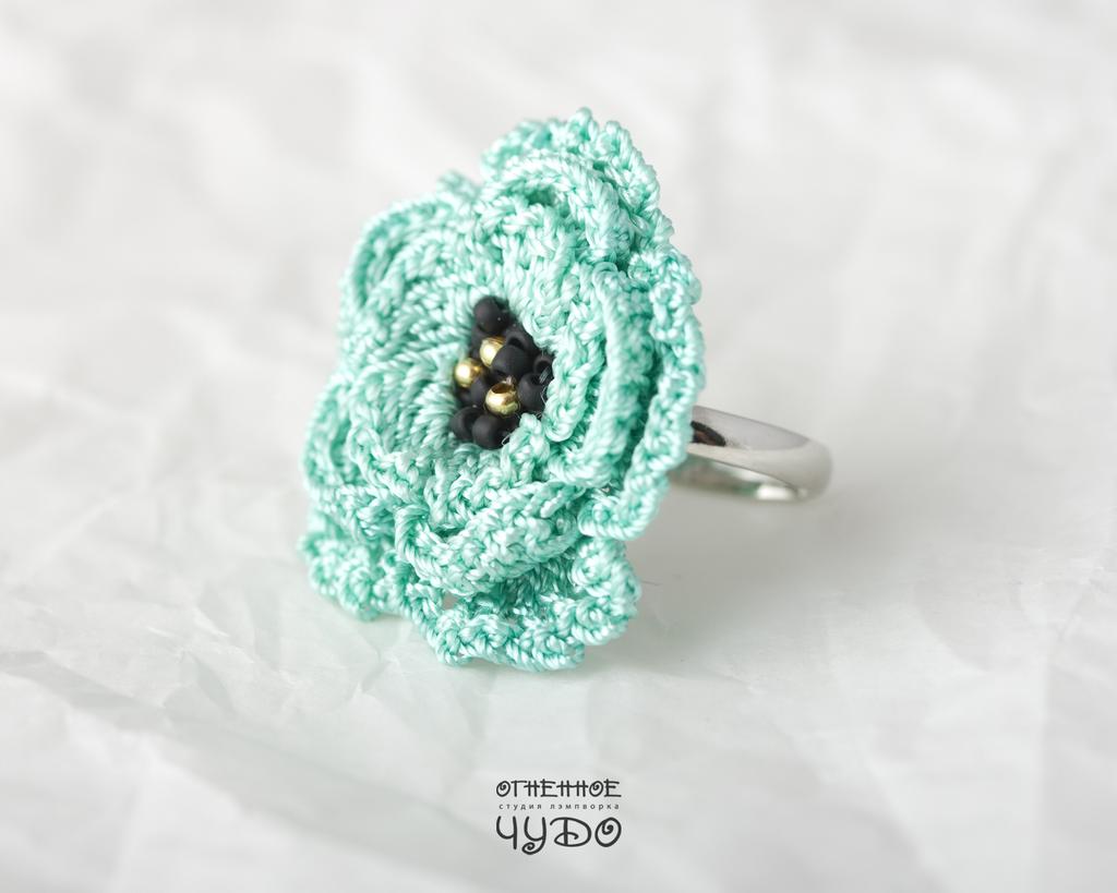 Кольцо «Цветок»_мятное