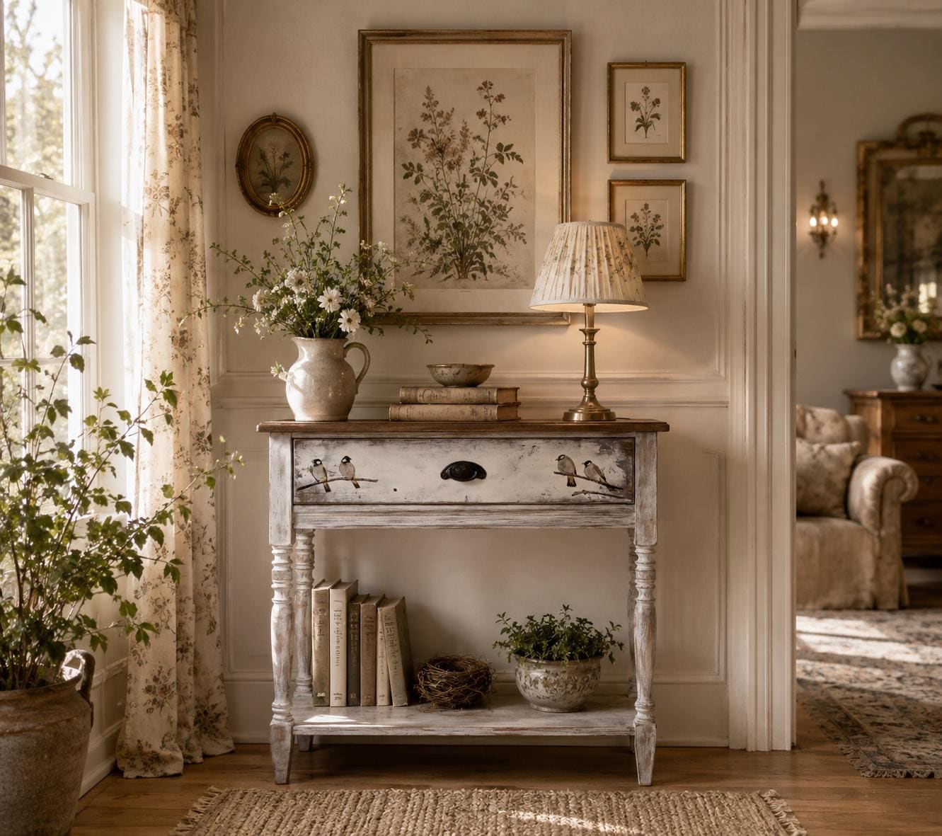 Whitewashed Bird Console