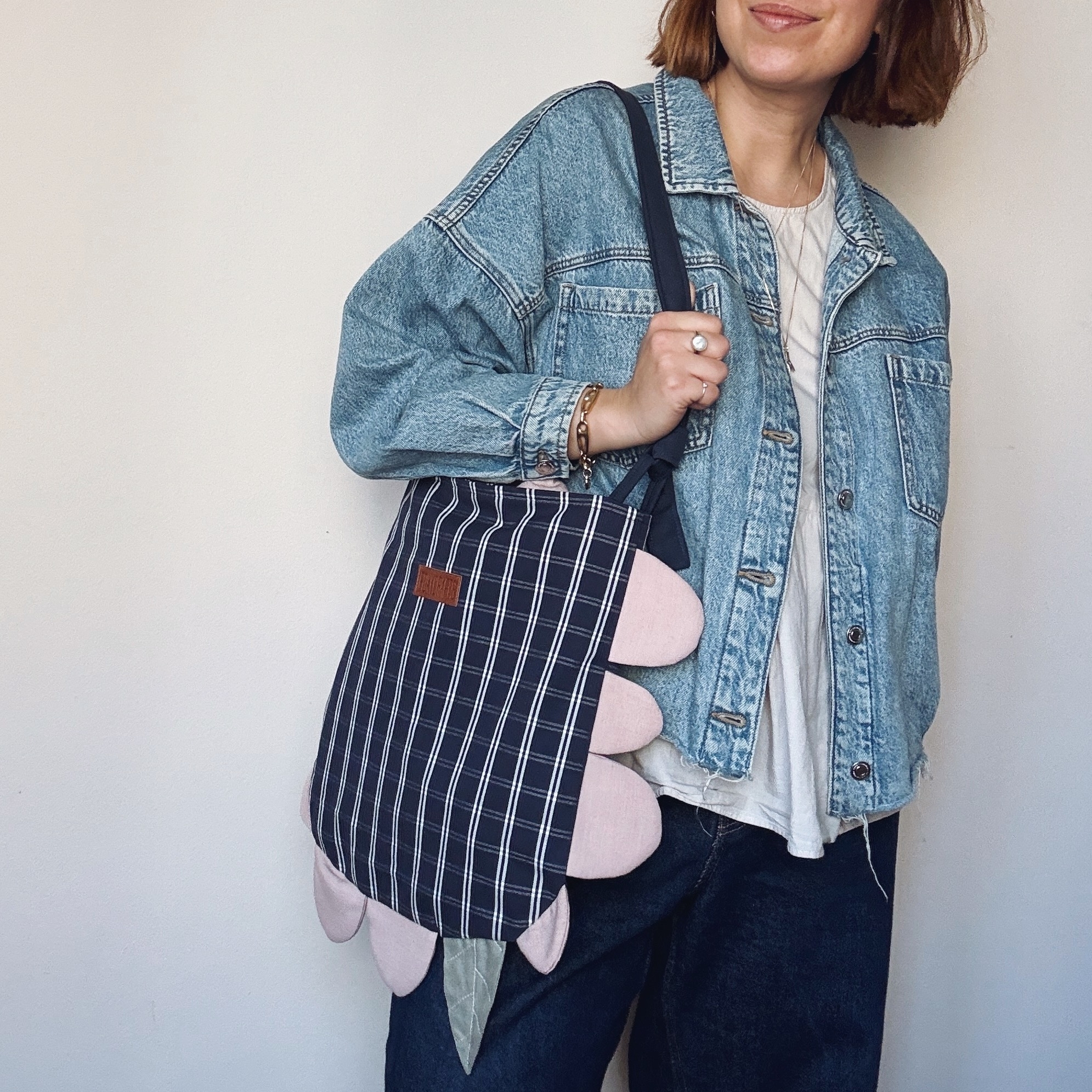 Сумка РОМАШКА синяя клетка с розовым