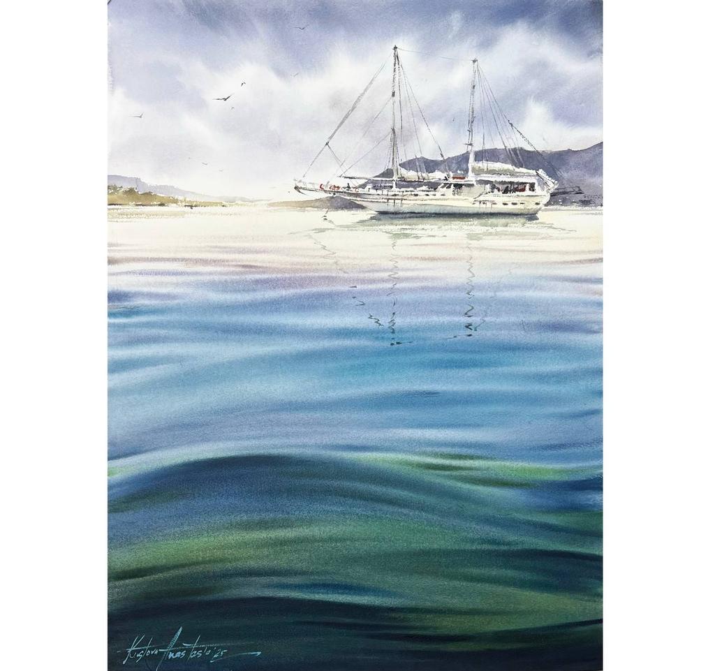 Картина  "Море с яхтой”