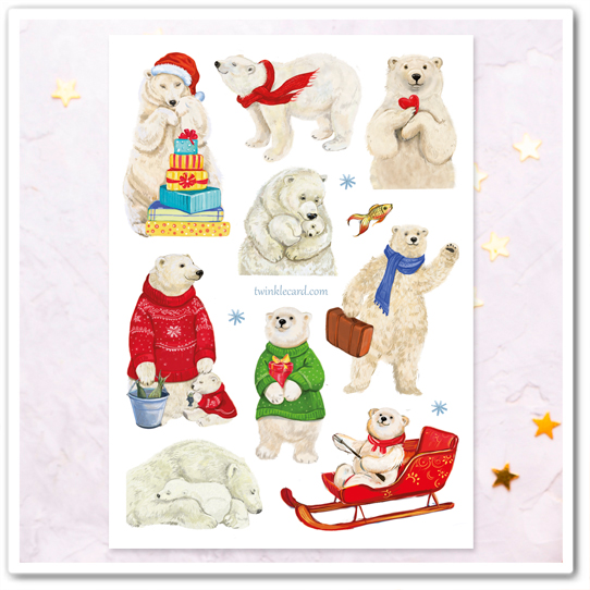 Наклейки "Белые мишки"