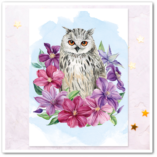 Совушка на голубом фоне