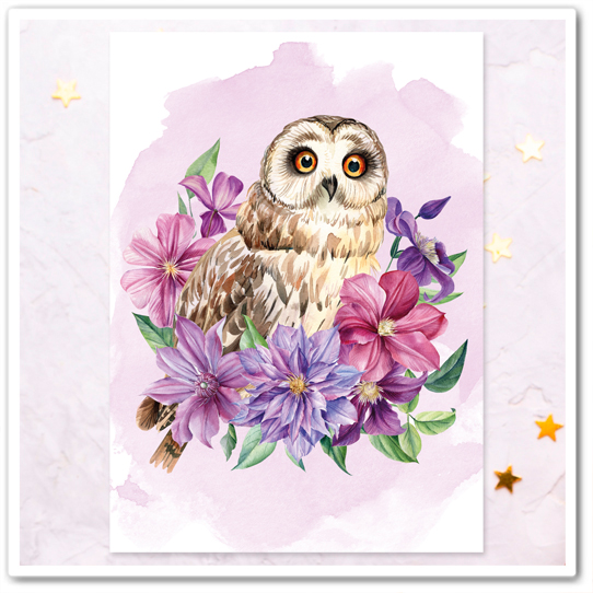 Совушка на розовом фоне