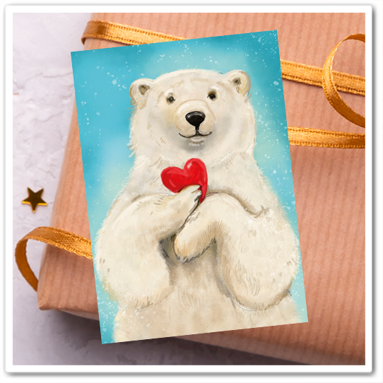 Mini-открытка "Мишка с сердечком"