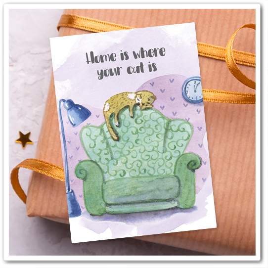 Mini-открытка "Home is where your cat is"