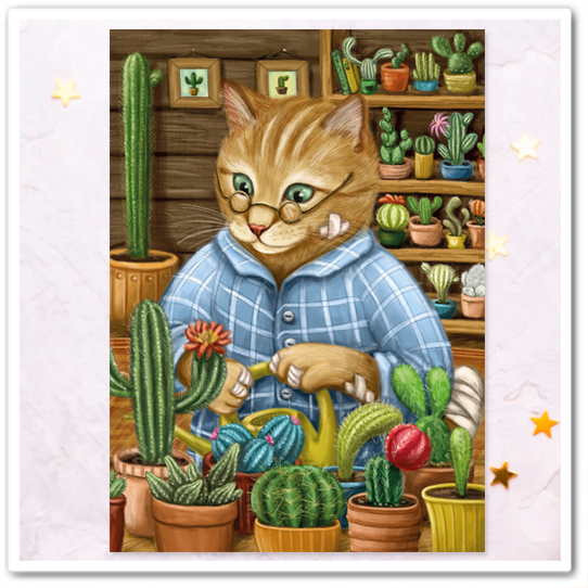 Кот с кактусами